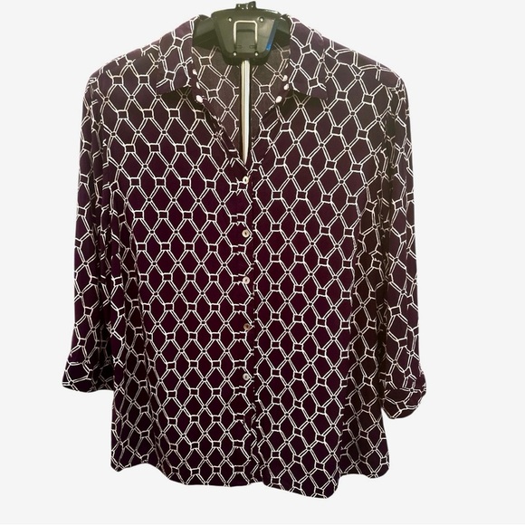 Chico's Navy and White Button Down Shirt with Notched Collar Artsy Summer Sz 3X - Picture 1 of 7